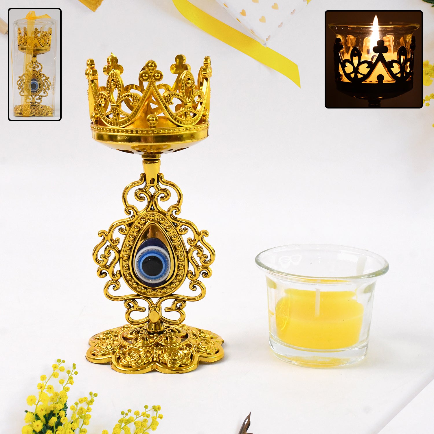 Flower Diwali Candle Holder With Plastic Stand (1 Set) Flower Diwali Candle Holder With Plastic Stand (1 Set)